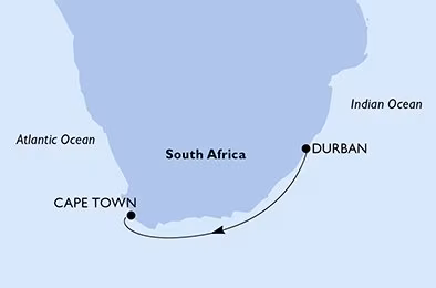 Route map to Cape Town