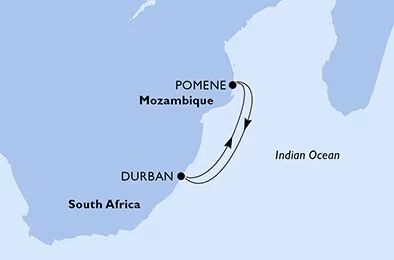 Route map to Pomene Bay